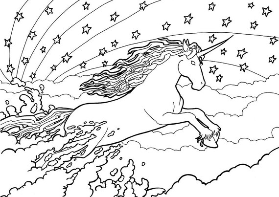Unicorn And Rainbow Colouring Page jumping unicorn colouring