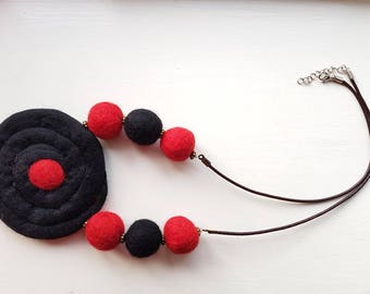 Black and red felted necklace.