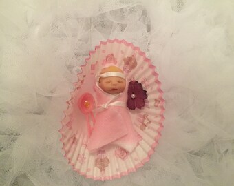 Cute Bundle Baby Girl,Polymer clay,Artist doll,Ooak,Dollhouse