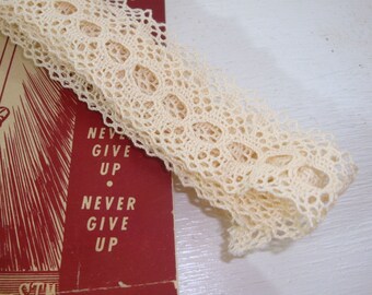 Ecru Lace With Ribbon Insert Hole, Lacy Sewing Crafting Trim, 52"