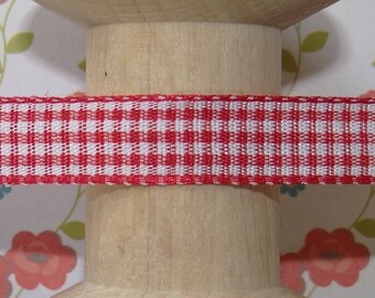 Width 10 mm red and white gingham Ribbon