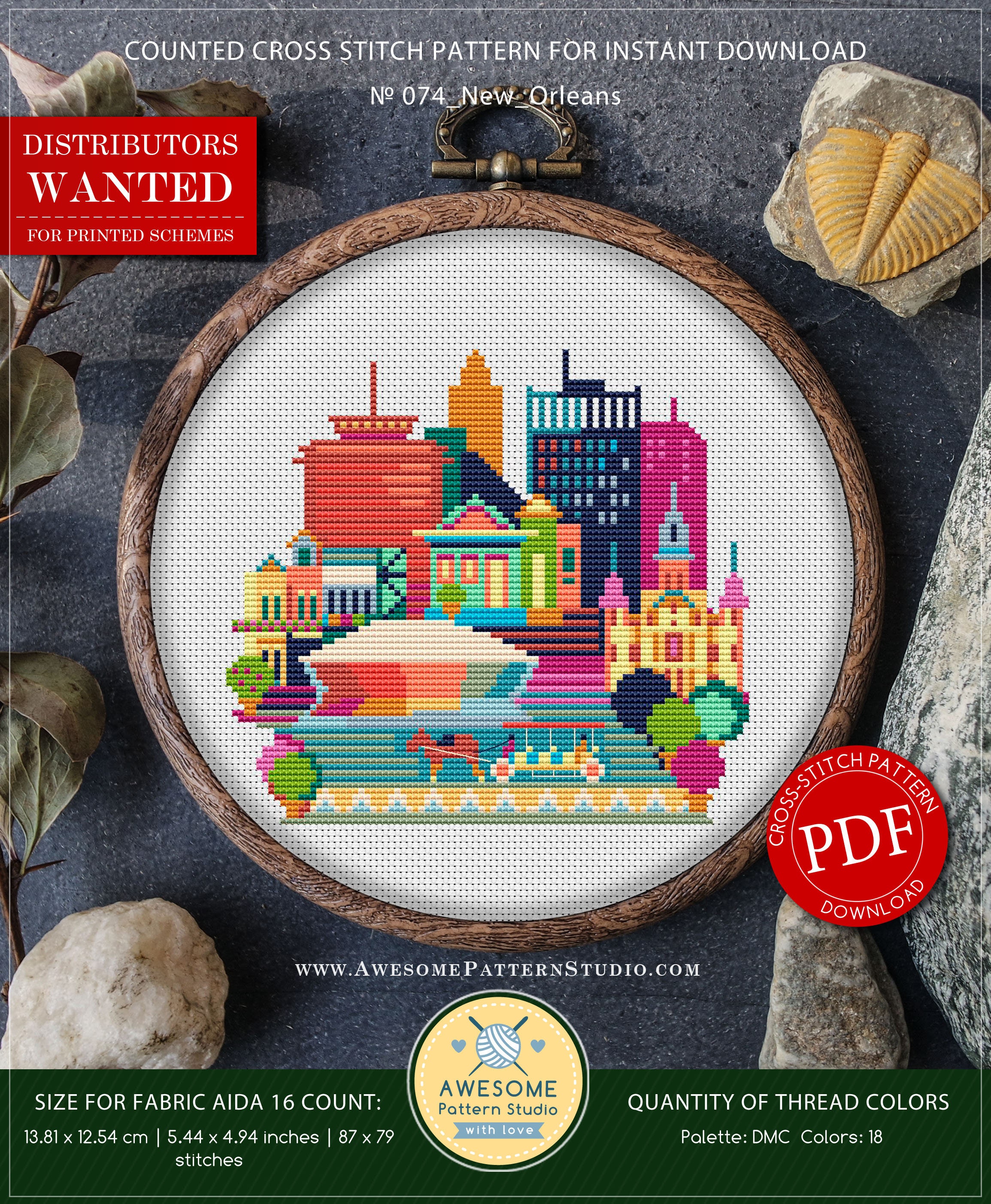 Modern Cross Stitch Pattern of New Orleans for Instant