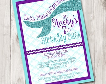 Mermaid Make A Splash Birthday Invitation