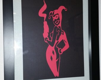 Harley Quinn Black and Red Silhouette Floating Frame