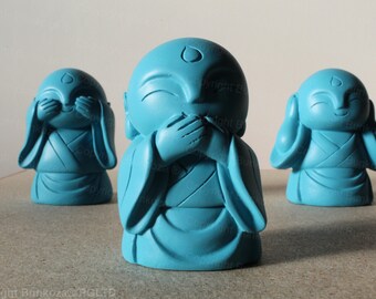Bunkoza® Buddha Trio - See Hear Speak - Modern Ceramic Buddha Statue Ornament Feng Shui Home Smiling