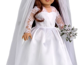 Princess Kate - Doll Clothes for 18 inch American Girl Doll - Royal Wedding Dress with White Shoes, Bouquet and Tulle Veil