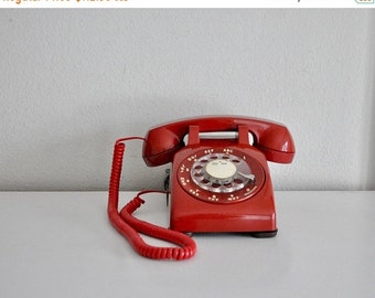 ON SALE Vintage Red Rotary Phone Western Electric Working Telephone