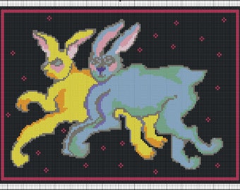 Digital Double Rabbits Needlepoint or Cross Stitch Pattern