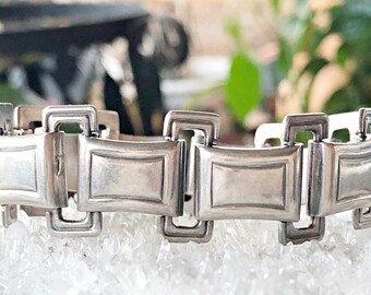 Vintage 1953 Swedish Modernist Mens Link Sterling Silver Bracelet