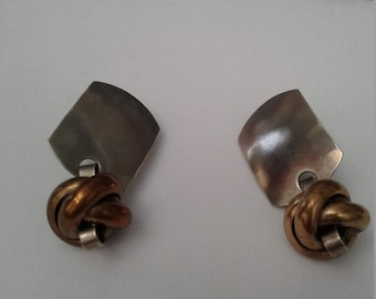 Vintage Marjorie Baer Mixed Metal Modernist Pierced Earrings