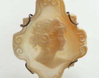 Vintage Shell Cameo Brooch Pin Sterling Silver Pendant Made in Naples Italy Carved Shell Cameo 925 Silver