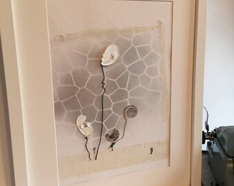 Chasing spiral balloons ... steampunk quirky contemporary illustration using found objects. Assemblage