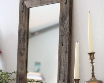 Small Mirror, Small Wood Framed Mirror, Wall Mirror, Reclaimed Wood Framed Mirror, Bathroom Mirror, Rustic Wood Mirror, Rustic Home Decor