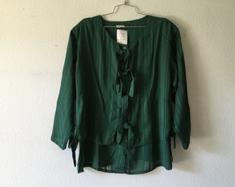 Vintage Blouse - Loose Layered Top Sheer Green