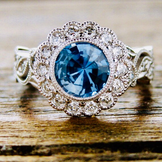 Light Blue Sapphire Engagement Ring in 14K White Gold with