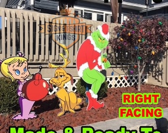 GRINCH Stealing Max The Dog & Cindy Lou Who CHRISTMAS Lights Yard Art Decor RIGHT Facing Grinch Free Shipping