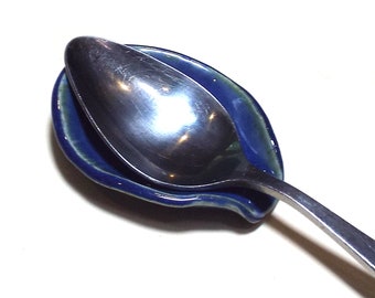 Coffee Spoon Rest Ceramic Pottery Kitchen Housewares Small Teaspoon Rest Cobalt Blue Dish Practical Home Office Gift Table Top Him or Her