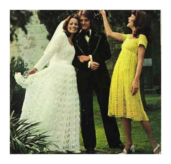 INSTANT PDF Download Vintage Seventies Crochet Pattern to make Bridesmaid Dress and Bride's WEDDING Dress Bridal Gown Retro Boho