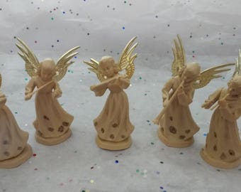 Set of 5 Vintage Plastic Christmas Angels / Mid-Century Miniature Angel Ornaments / Made in Hong Kong
