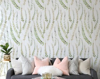 Herbal Self adhesive vinyl temporary removable Leaf wallpaper, wall decal - Botanical wallapper mural - 176