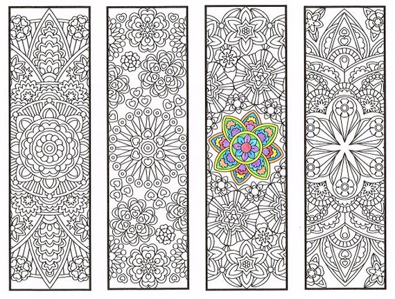 Kleurplaat Bookmarks geavanceerde bloem mandala&#039;s pagina