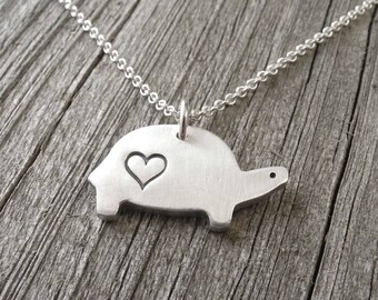 Turtle Necklace, Heart, Love, Silver Turtle Jewelry, Tortoise Necklace, Tortoise Pendant, Fine Silver, Sterling Silver Chain, Made To Order