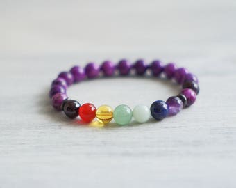 7 Chakra Sugilite Bracelet - Healing Bracelet - Sugilite Bracelet - Chakra Bracelet - Mala Bracelet - Yoga Bracelet - Chakra Jewelry