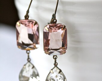 Blush Earrings, Swarovski Crystal Earrings, Pink Earrings, Estate Style Earrings