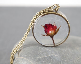 Real rose necklace Real Flower Jewelry Red Rose Pendants Dried flower necklace Botanical necklace Rose jewelry Romantic Mothers day gift mom