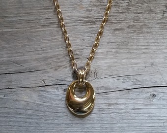 Vintage Crown Trifari Gold Necklace-Trifari Gold Pendant-Vintage Gold Trifari-Gold Pendant Necklace-Free Shipping