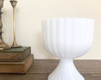 Vintage Milk Glass Compote Dish / Vintage Milk Glass Pedestal Bowl