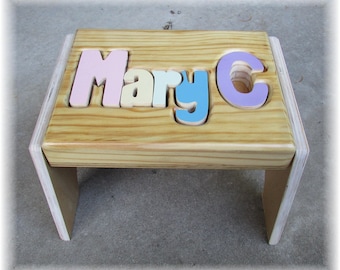 PINE Name Puzzle Stool ("FREE" Shipping) (Put Child's Name in Notes to Seller on Checkout Page)