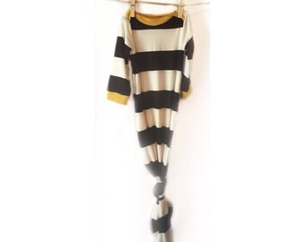 Black and white stripe with mustard knotted baby gown| take home outfit
