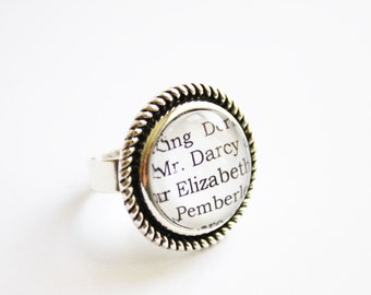 Jane Austen book page ring. Sense & Sensibility. Pride Prejudice. Mansfield park. Emma. Northanger. Persuasion