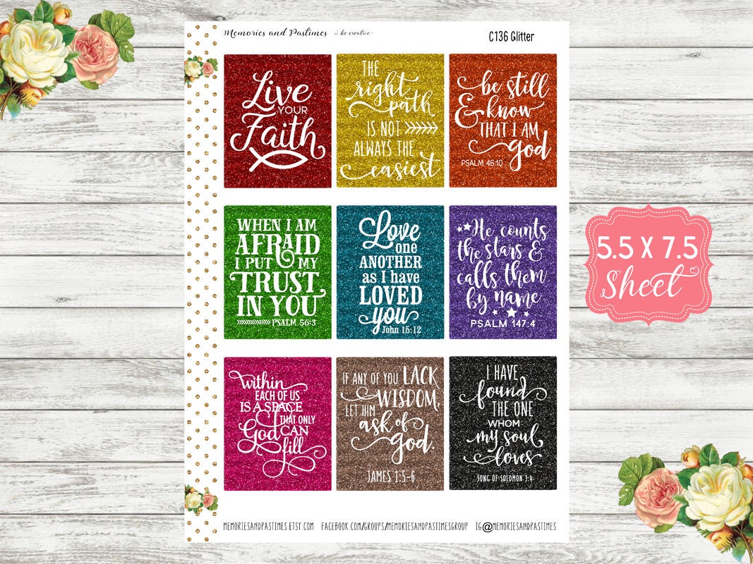 Glitter Bible Verse Planner Stickers Bible Journaling Christian