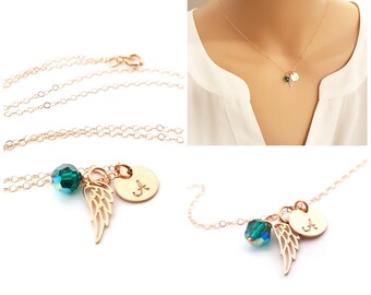 ROSE Personalized Angel Wing Necklace - Memorial Necklace - Miscarriage Necklace - Loss Necklace - Rose Gold Filled - Memorial Jewelry