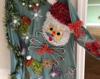 UGLY TACKY SANTA Christmas Sweater Hand-Made New Amazing Detail Winner
