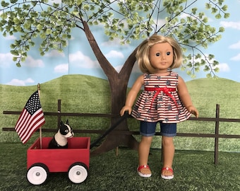 American Girl fitting 4th of July shorts outfit for American Girl doll or similar 18 inch doll