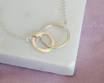 Dainty Karma Necklace in Silver, Two circles layering necklace, gift for her
