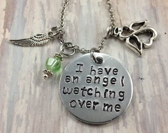 I have an angel watching over me necklace- memorial jewelry- sympathy gift - memorial gift- loss of loved one- grief- bereavement- gift