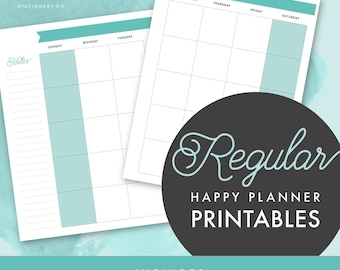 Printable Regular Happy Planner Undated Monthly & Weekly Inserts with Notes Pages / DIY / Calendar