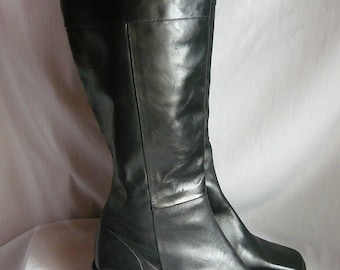 Vintage STOVEPIPE Leather Knee Boots / size 6 m Eur 36 Uk 3 .5 / SAMPLE Shoes Black Flat Pirate Riding made ITALY