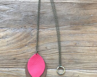 Long Leather Leaf Necklace