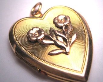 Antique Victorian Gold Locket Pendant Vintage Heart Art Deco