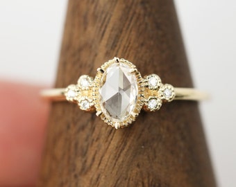 Rose cut diamond engagement ring, Oval rose cut diamond ring, handmade unique engagement ring, alternative engagemenr ring, RTS