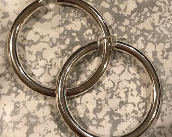 Sterling Silver, Lightweight Hoop Earrings, Hollow 2-in diameter, 50mm width