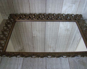 Ormolu Vanity Tray, Vintage Vanity Tray, Gold Vanity Tray, Filagree Vanity Tray, Perfume Tray, Mirrored Vanity Tray