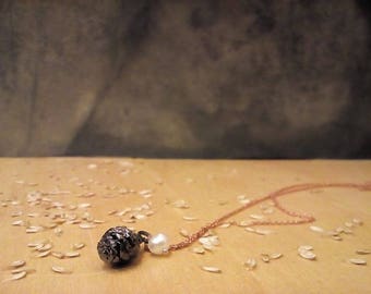 Pinecone & pearl Necklace - Pendant Silver 925 -Gold Plated - Rose Gold - Black Platinum