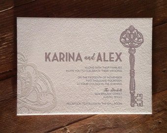 Skeleton Key Letterpress Invitation DEPOSIT