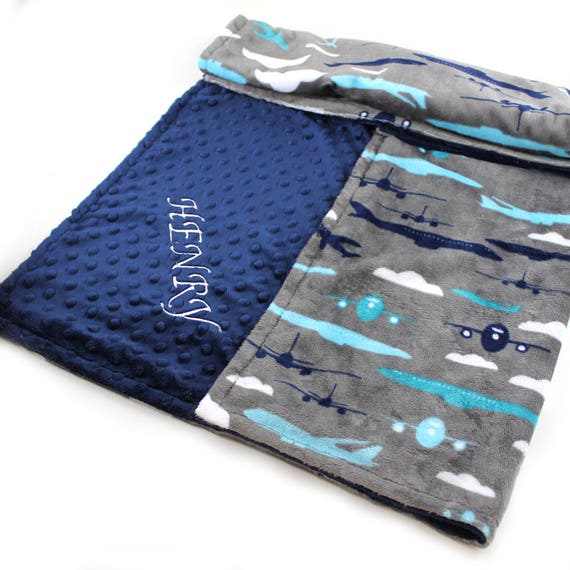 Minky Adult Blanket, Personalized Blanket Teal Gray Navy Airplanes Throw - Twin Bedding / Plane Blanket / Minky Throw Blanket / Kids Blanket